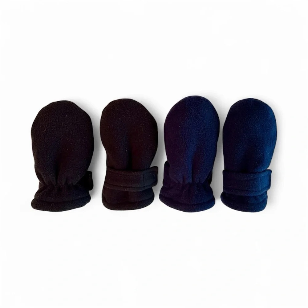 Baby 6M+ Easy On No Thumbs Sherpa Lined Fleece Mittens 2 Pairs Black Navy Blue